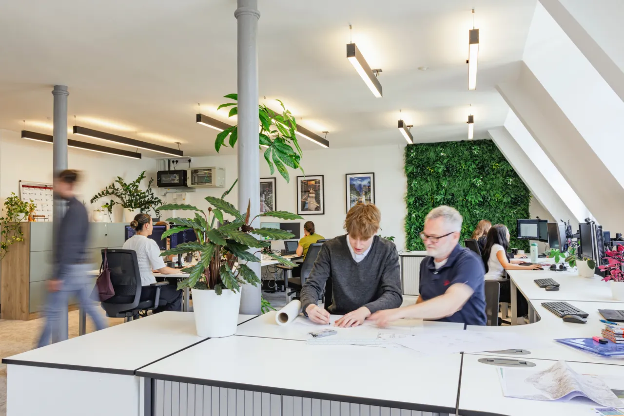 Inside Northsprings Manchester, Gillespies studio with people working