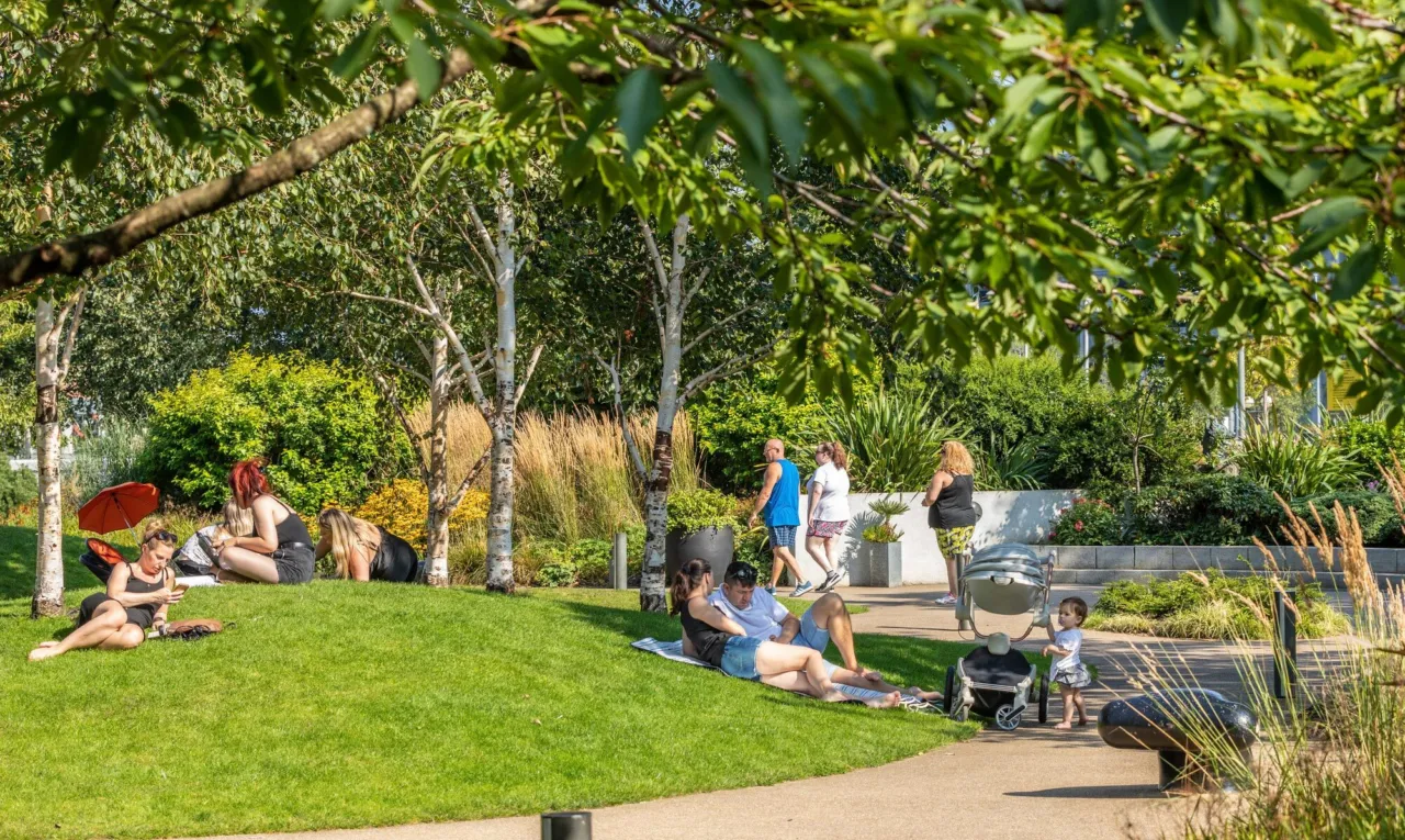 View of the landscapes at MediaCityUK in Salford