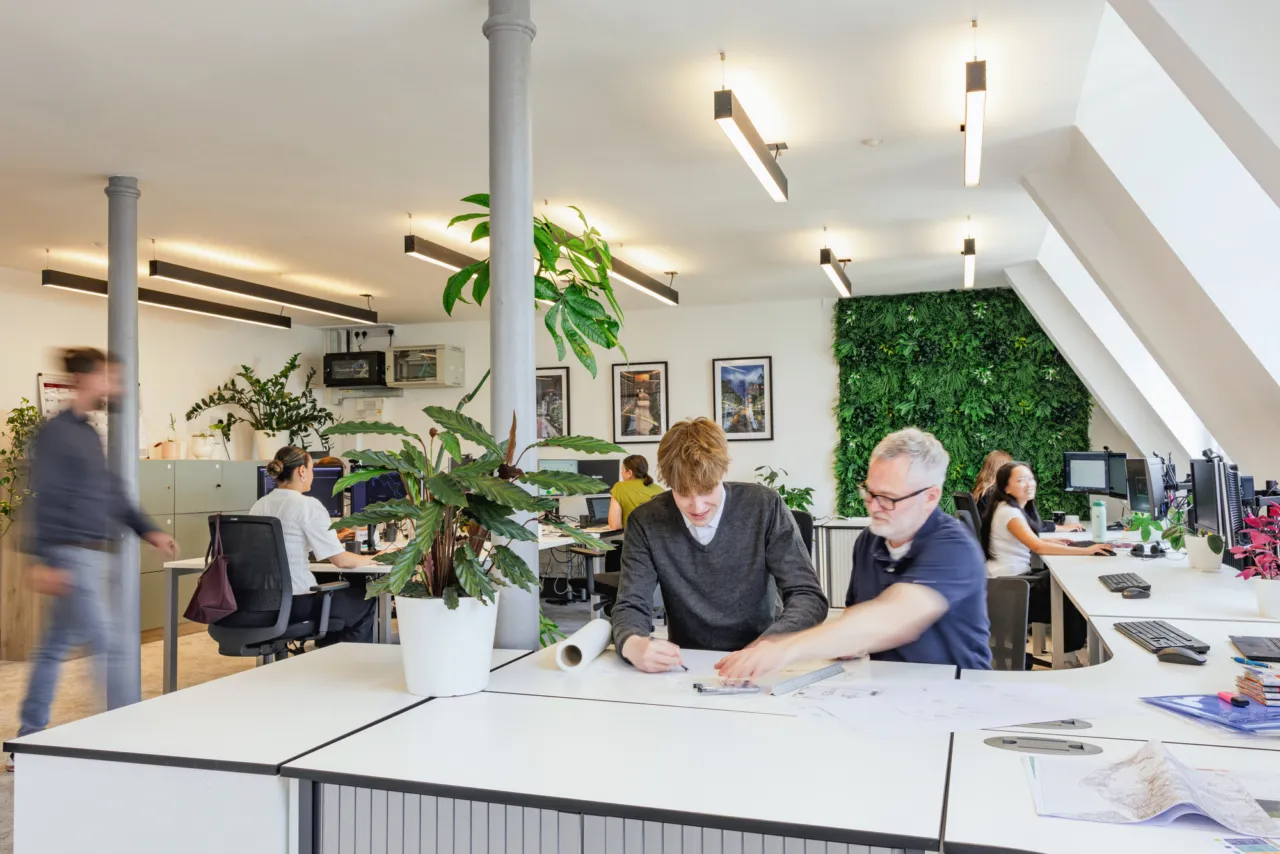 View of Gillespies team in Manchester working at desks