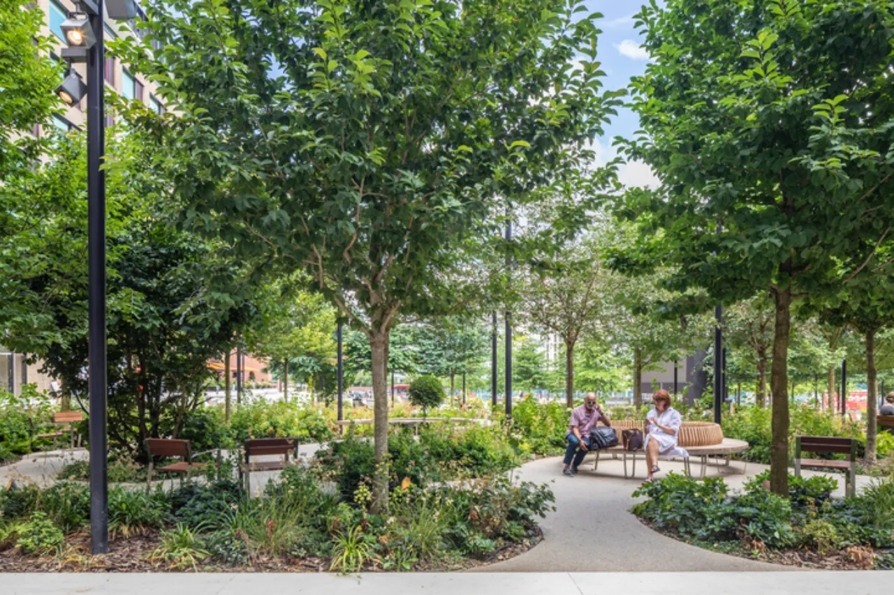 Television Centre, Shepherd's Bush, London brings green cover into a dense urban setting.