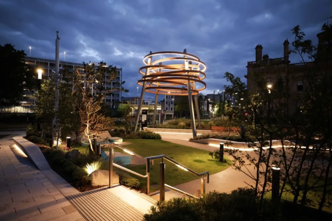City Quay Gardens, Belfast, at night