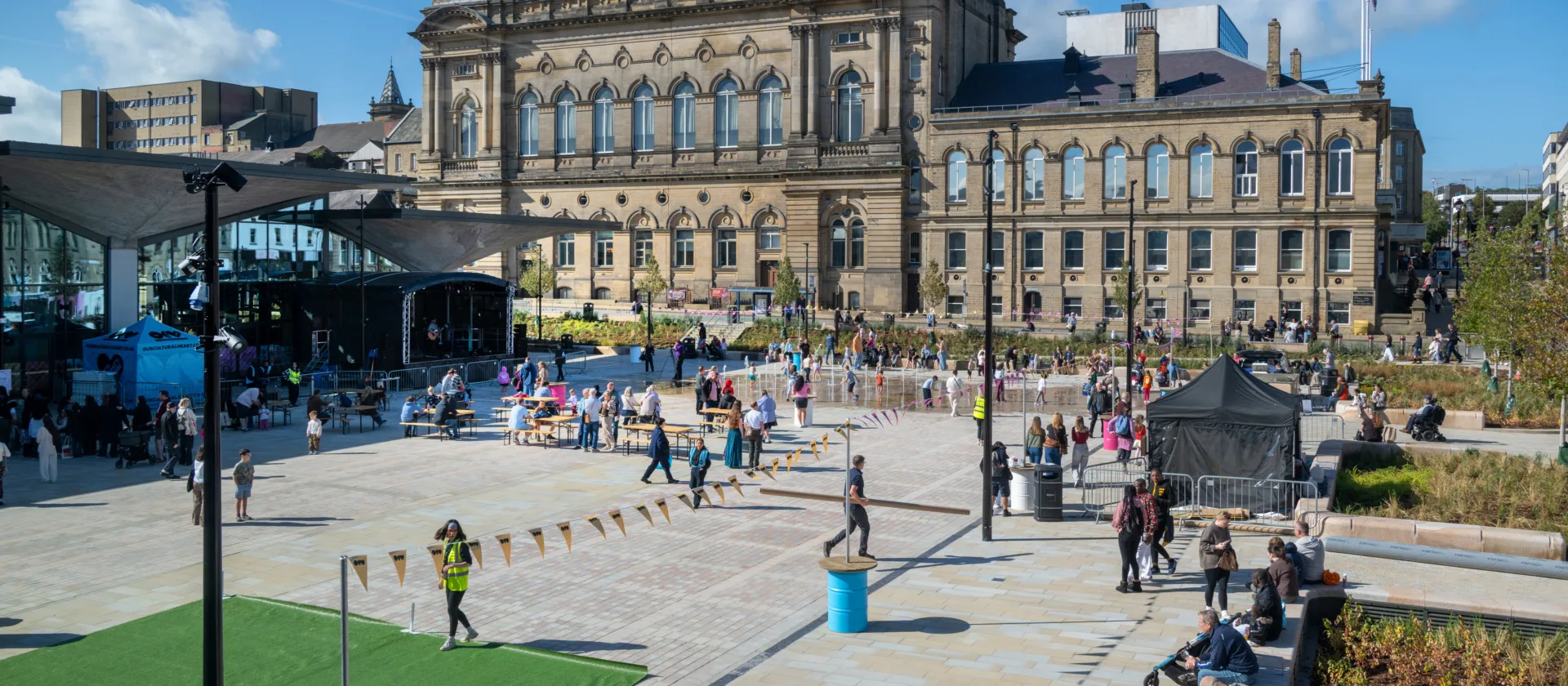 Broad view of queensgate square in our cultural heart, huddersfield