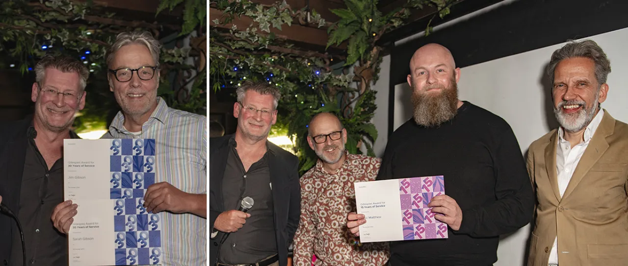 Double photo of staff serving over 30 and over 15 years