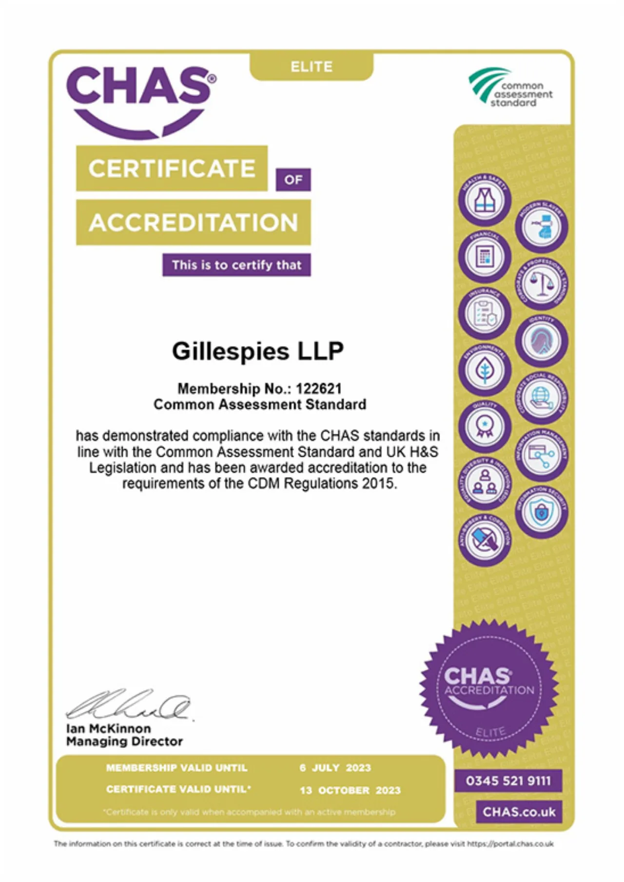 CHAS Elite certificate