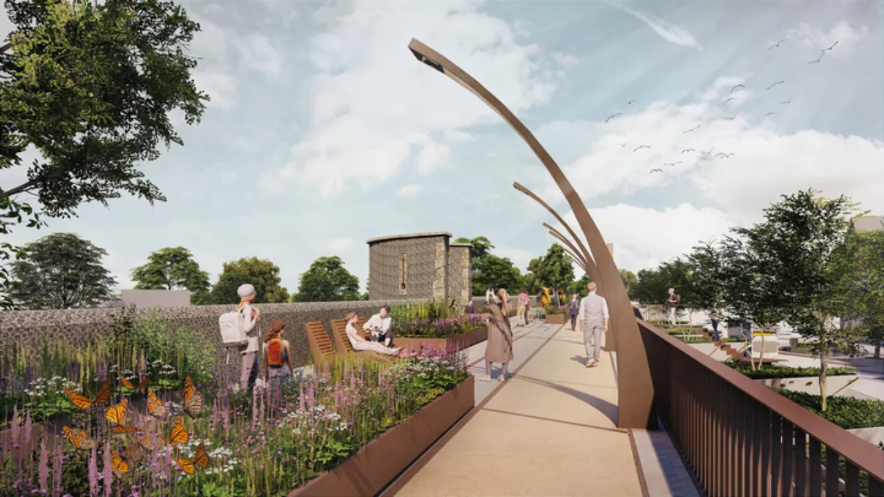 CGI of the raised walkway above the bus station