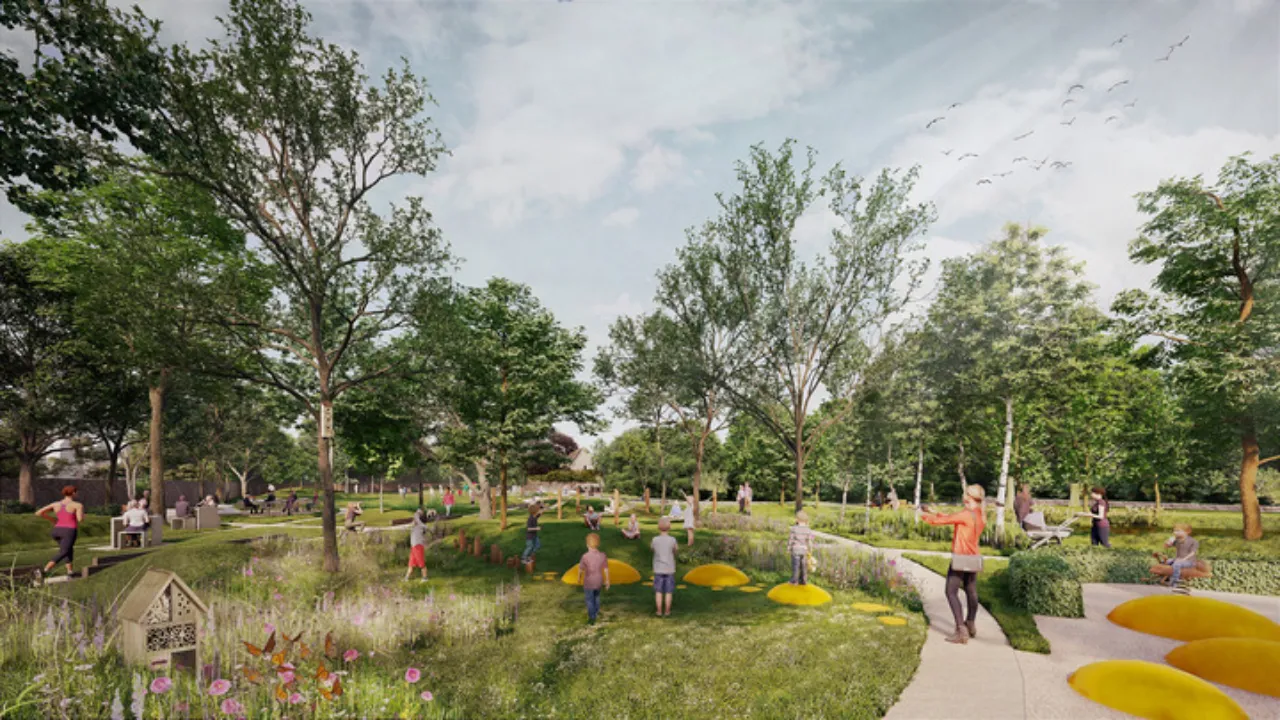 CGI of the story garden in Canterbury's Greyfriars