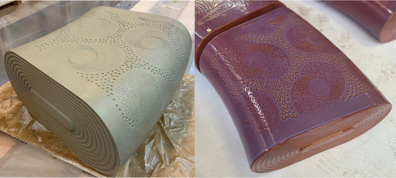 clay before firing and final glazed terracotta