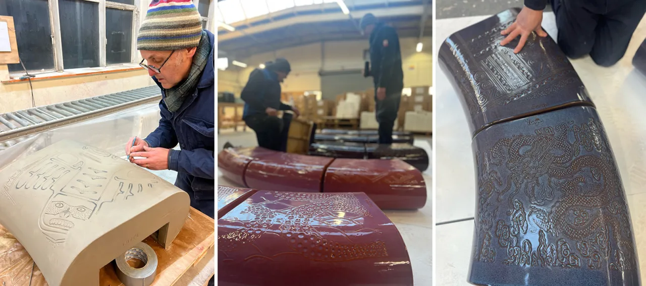 Group of photos of new benches being made