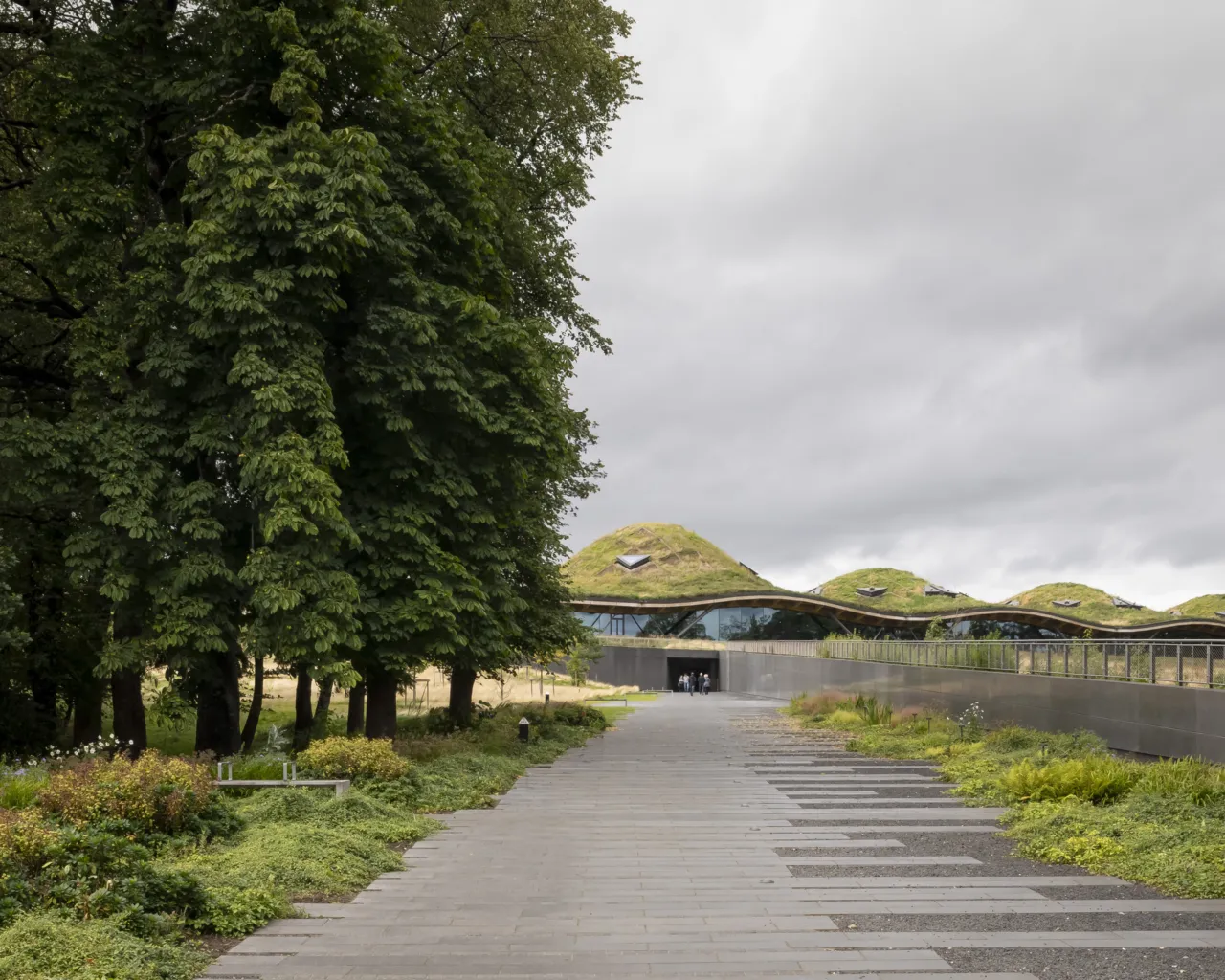 View of the entrance to The Macallan Distillery in Speyside, Scotland, with landscape design by Gillespies