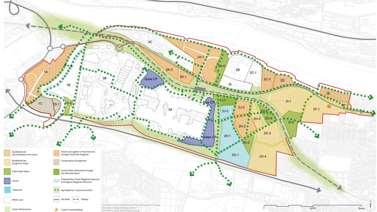 A map of the preferred spatial options for the regeneration of Metrogreen in Gateshead by Gillespies