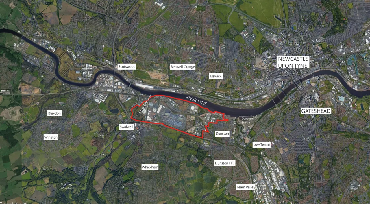 Aerial photo with red line boundary for Metrogreen regeneration