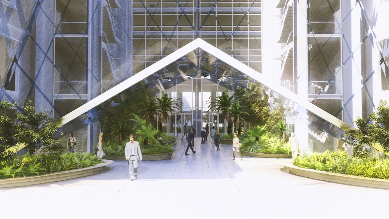 Illustrative view of the planted atrium at 55 Baker Street in London