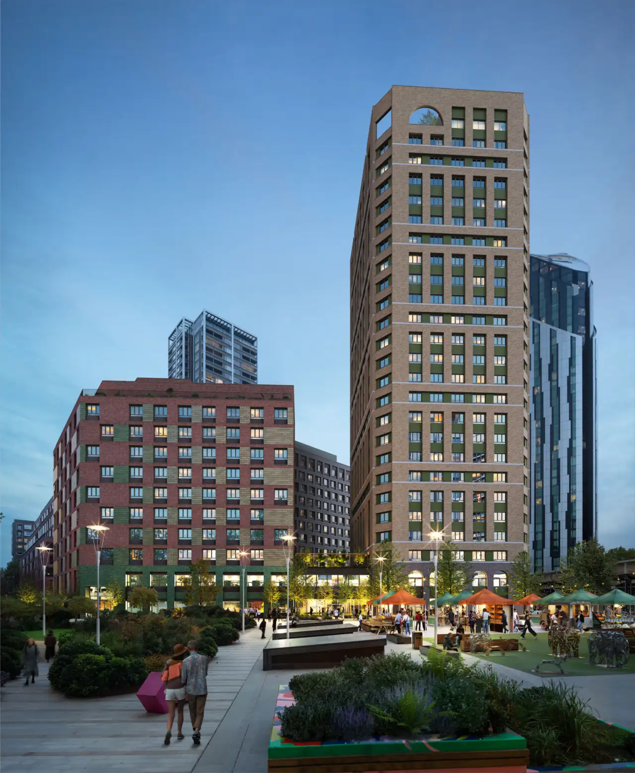 Nightime shot of Elephant Park plot H1