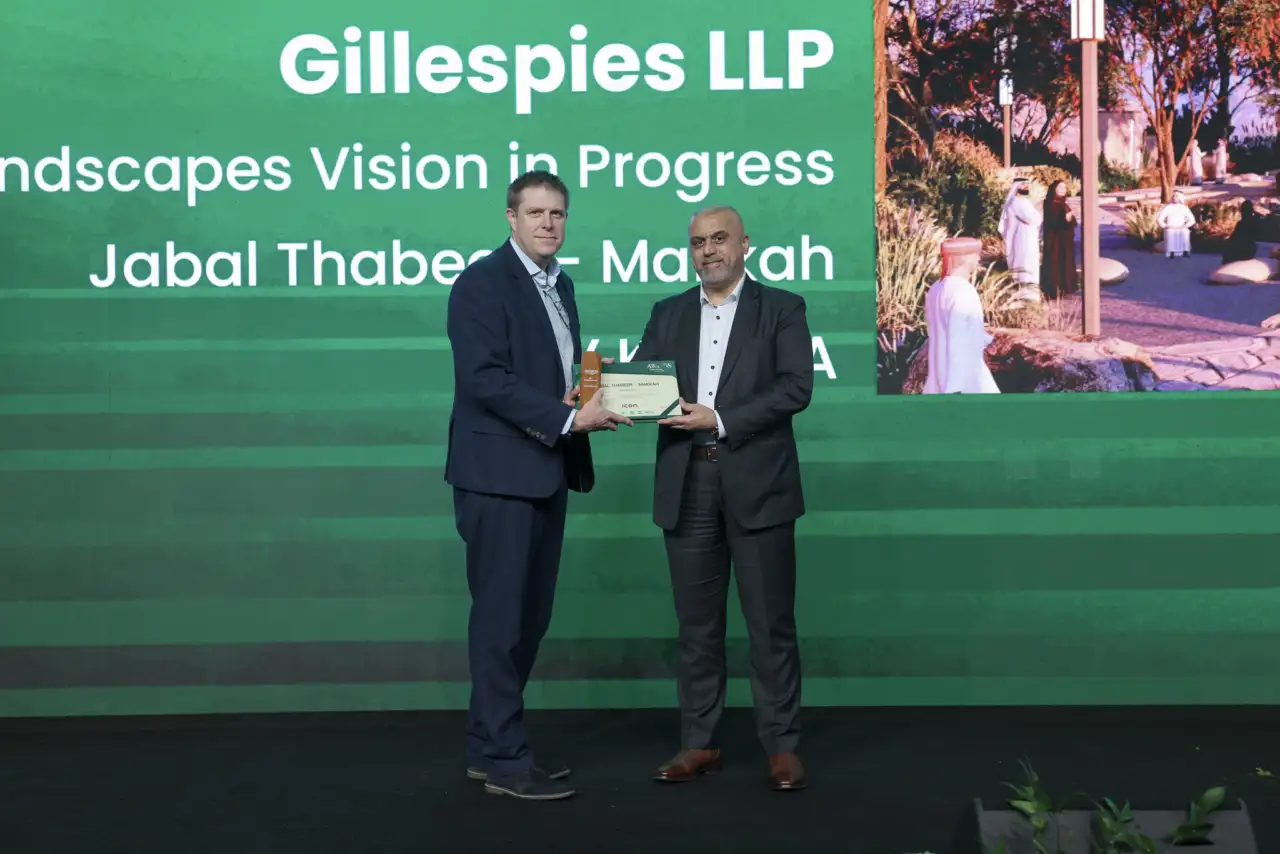 Partner Michael De Wet collects an award at the Landscape Middle East Awards