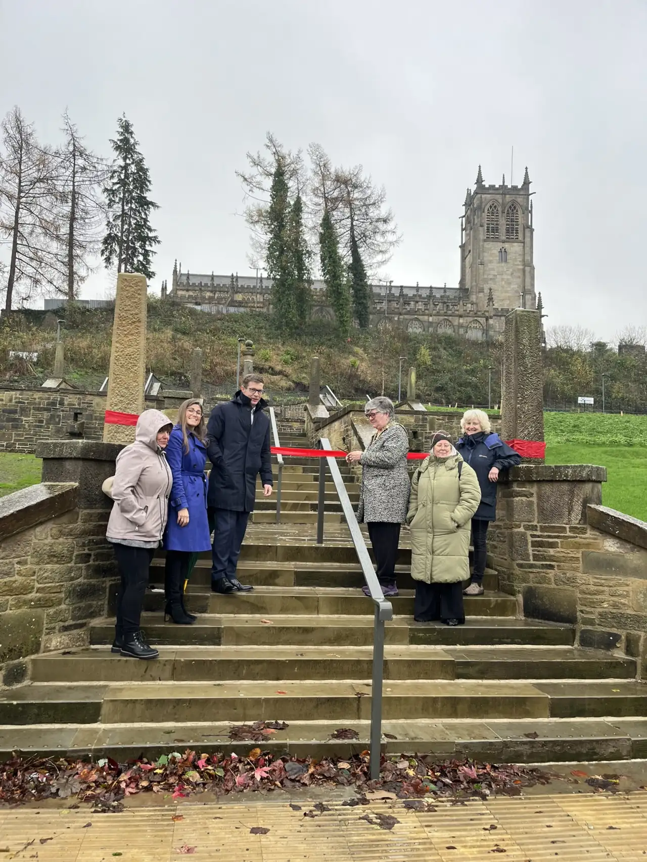 Cutting of the ribbon by councillors at Broadfield Park Slopes in Rochdale