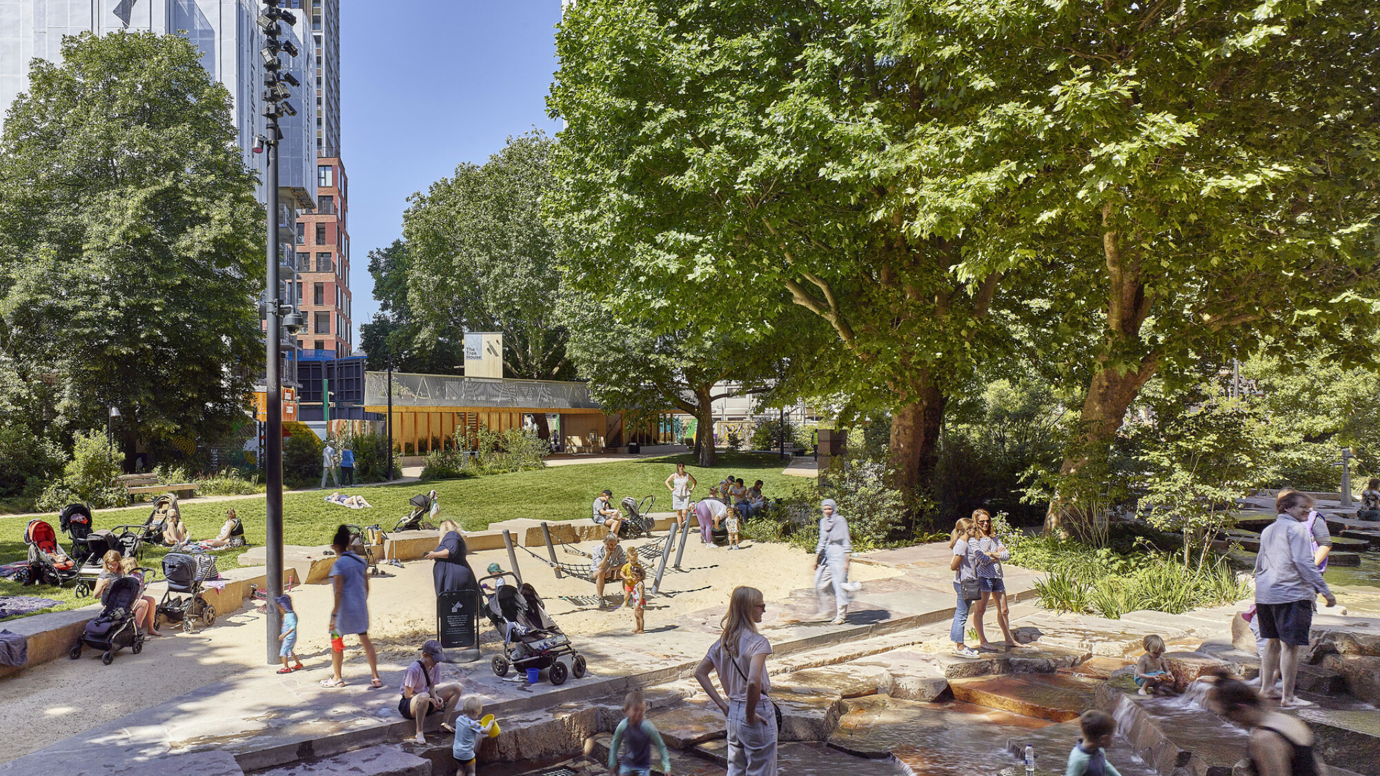 View of Elephant Springs, a new children's play area at Elephant Park