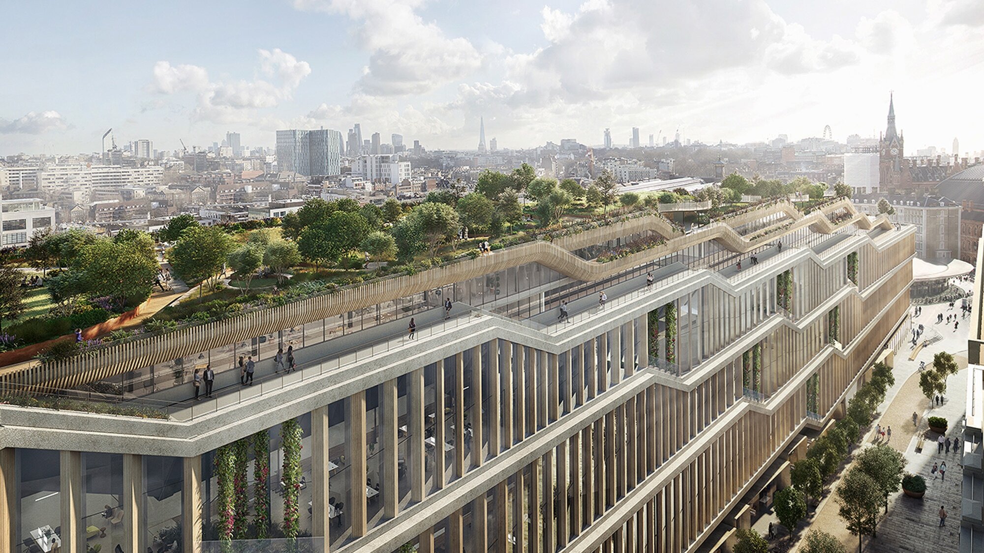 Visual of the 300-m-long roof garden at Google Headquarters Kings Cross by Gillespies