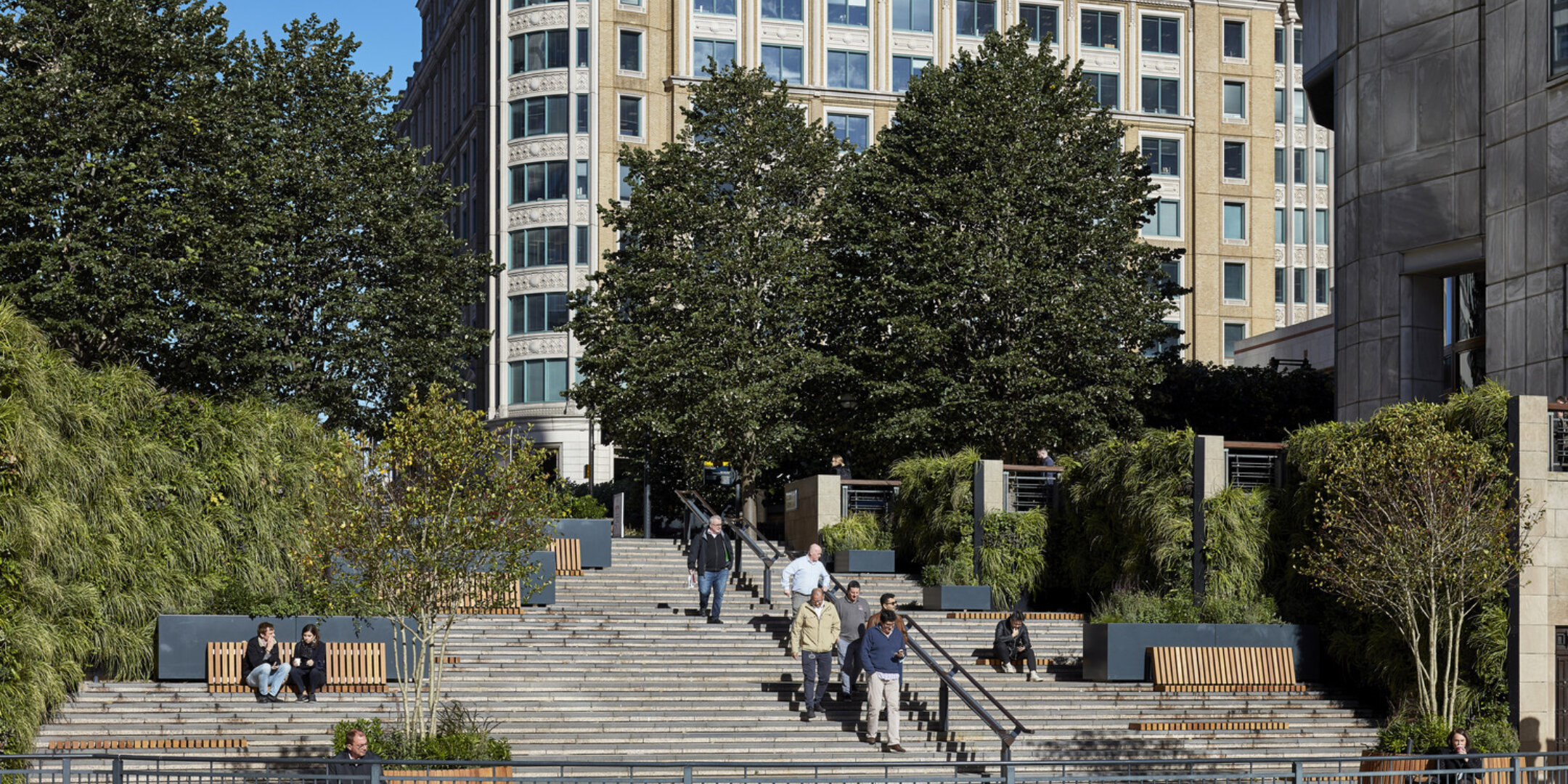 Canary Wharf greening plants by steps