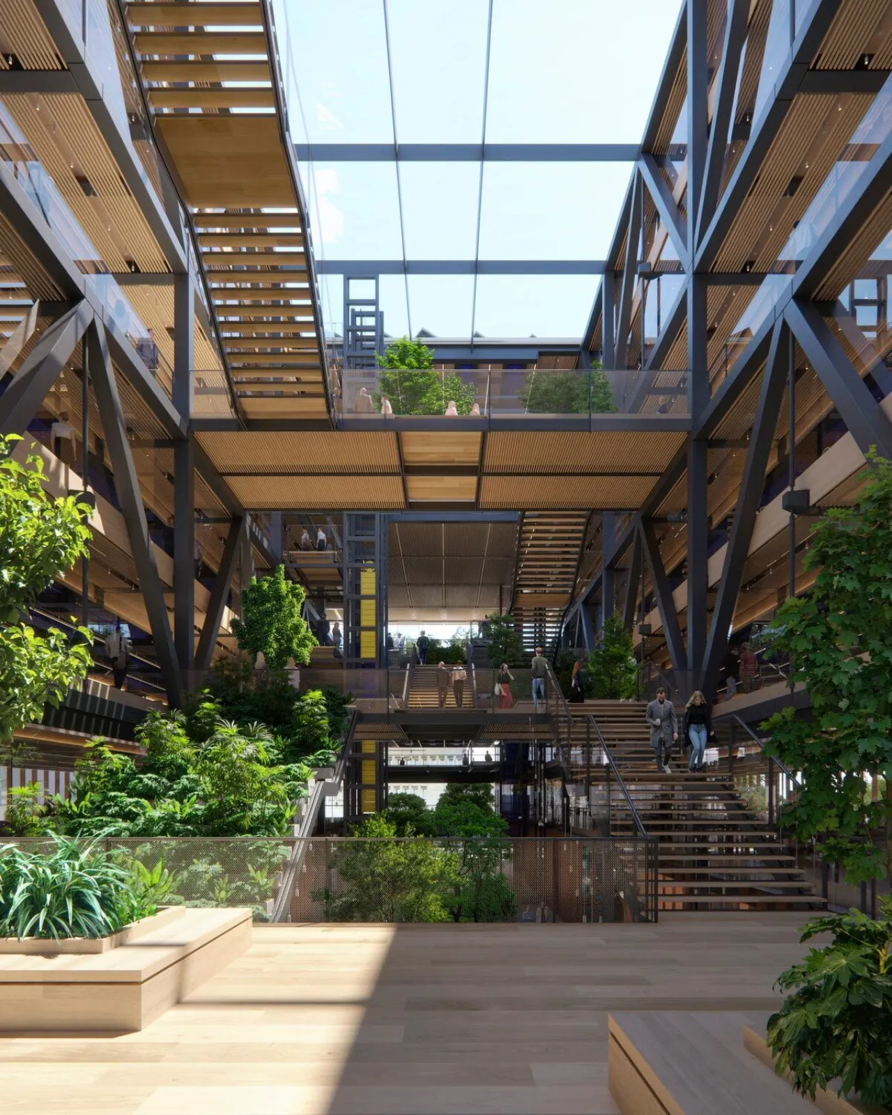 Proposed view of the atrium at Savarzele with natural greening