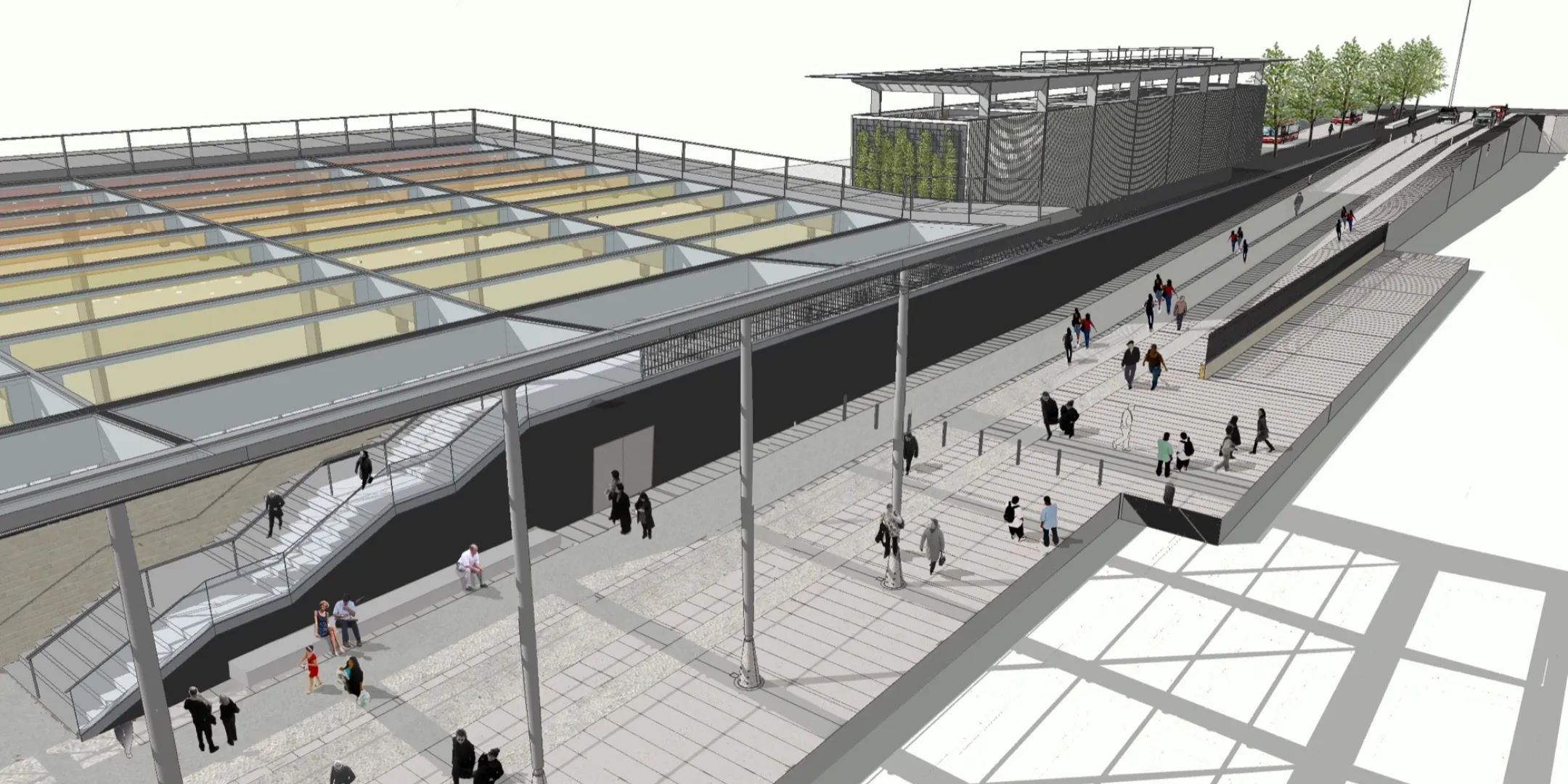 Paddington Crossrail streetscape with paving design, pedestrian-friendly walkway, and urban landscape architecture for improved connectivity.