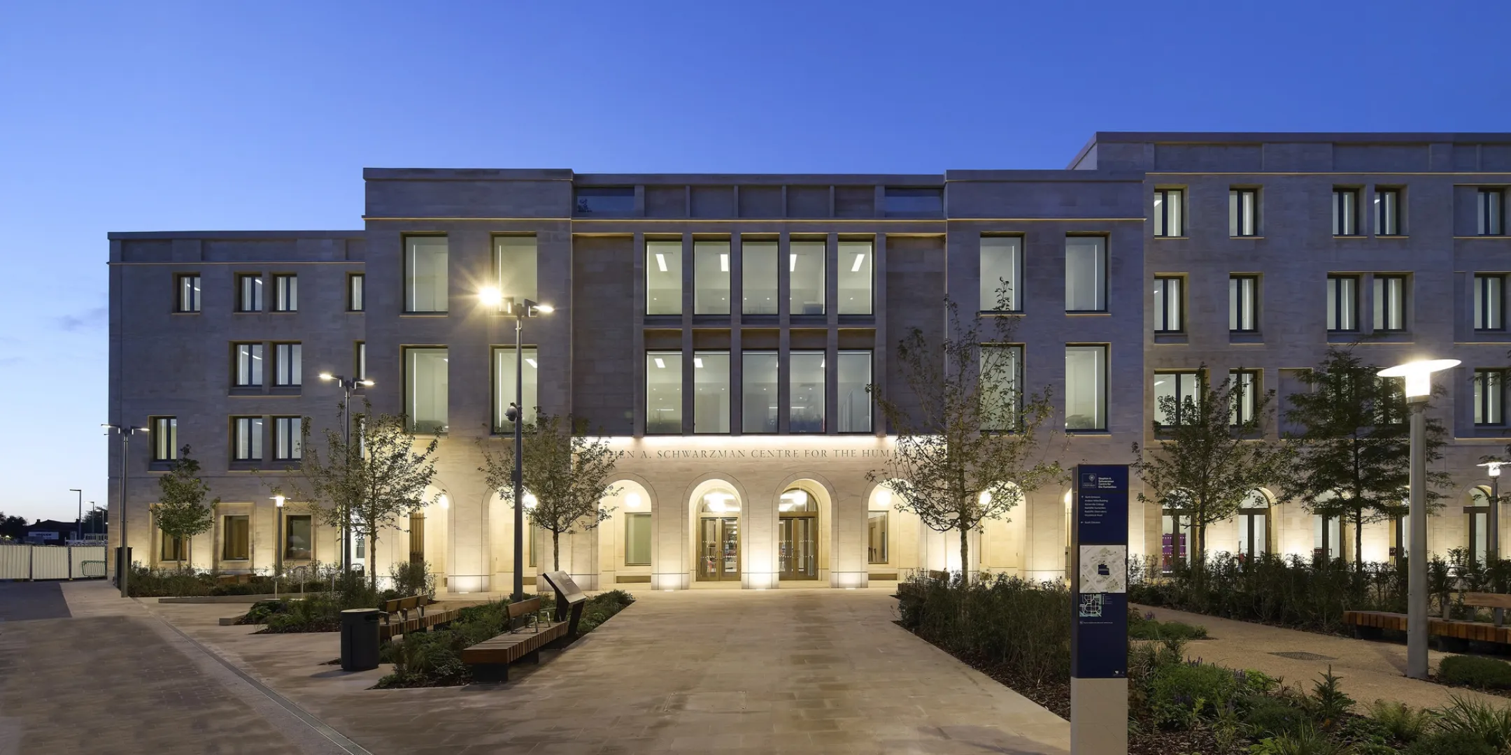 Oxford Humanities lit up at night