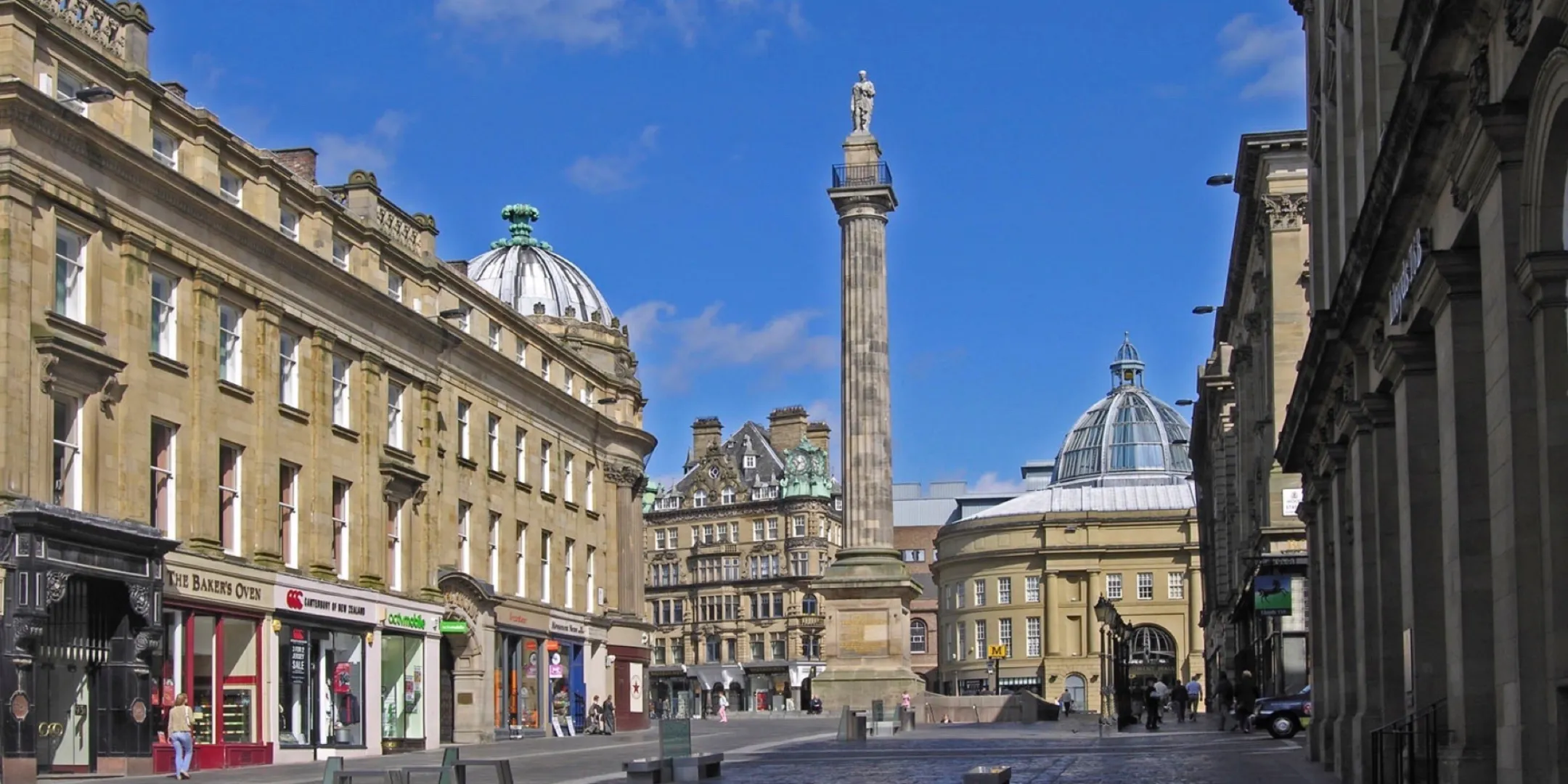 Grainger Town Newcastle streetscape with Grey’s Monument, historic architecture, and urban realm improvements in city centre landscape design.