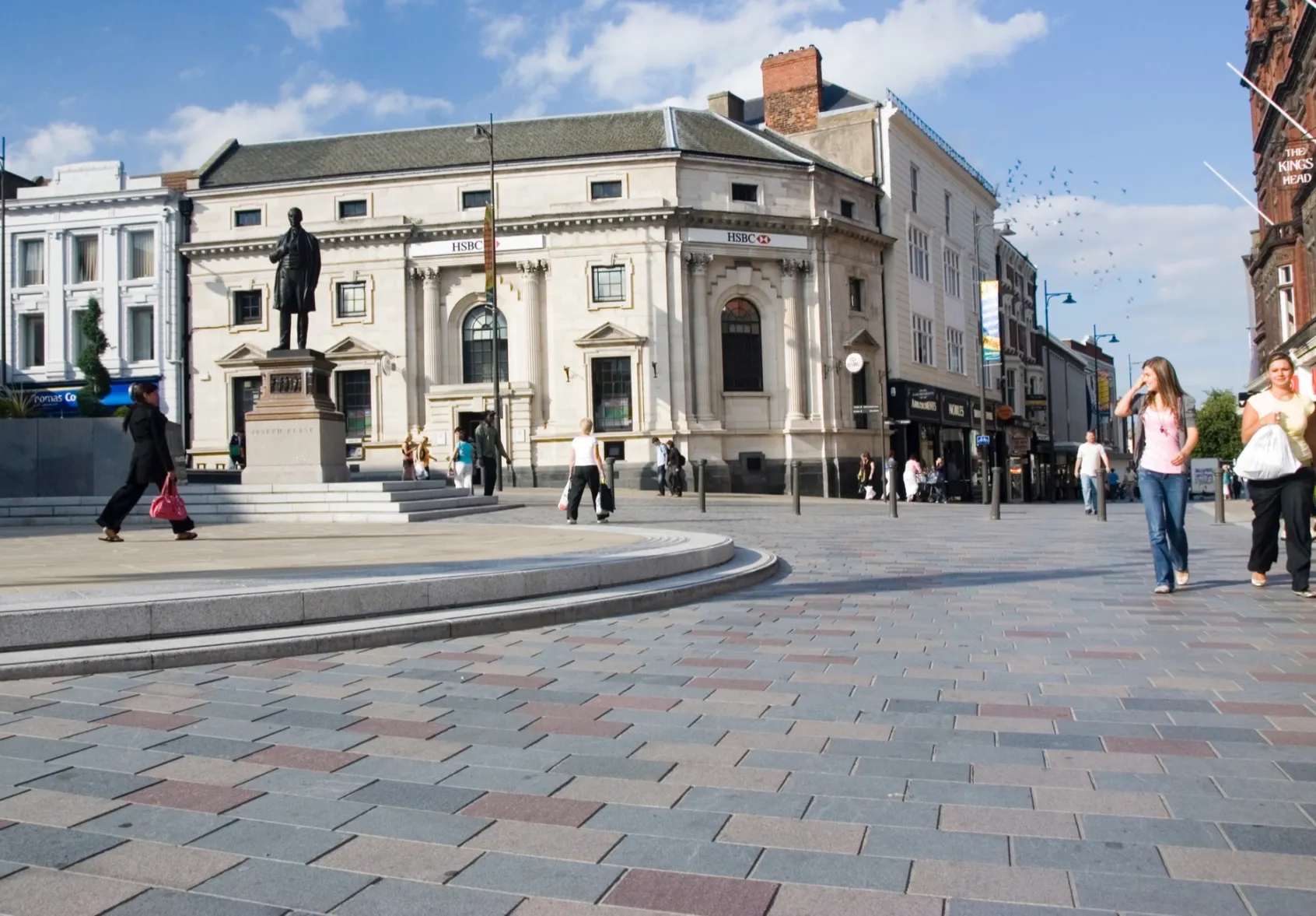 Darlington Pedestrian Heart with natural stone paving, public realm enhancements, and heritage-led landscape architecture design by Gillespies.