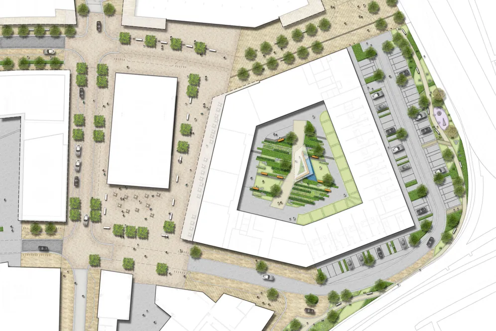 Masterplan of Media City Phase 2 showcasing public realm design, green infrastructure, and landscape architecture layout.