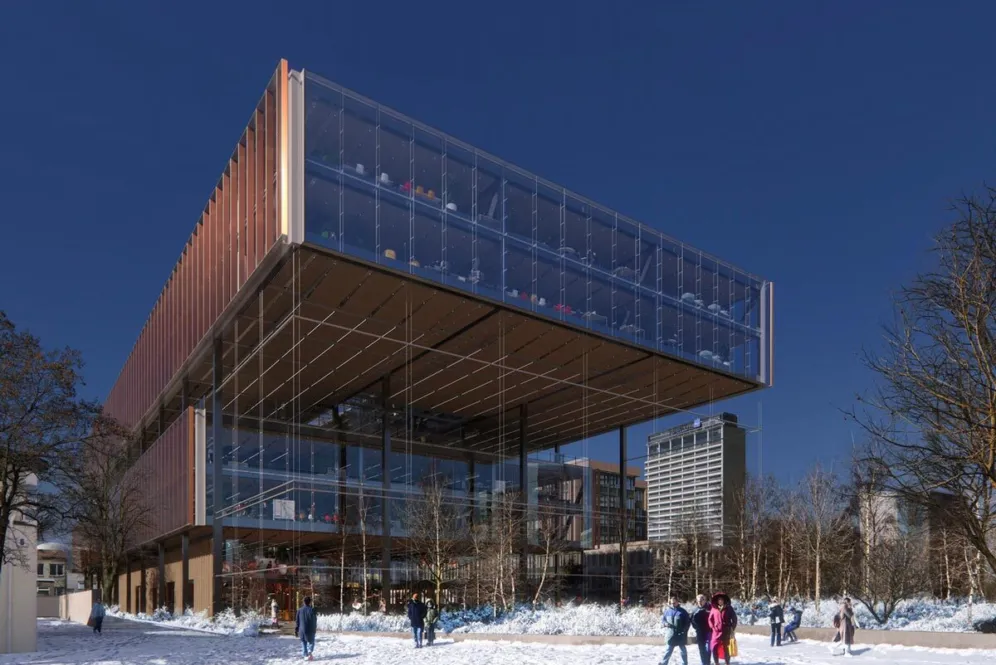 Visualisation of the new business centre in Lithuania in the snow