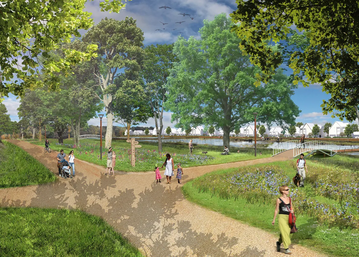 A new linear park will replace the B480 bypass that currently divides the airfield from Chalgrove village