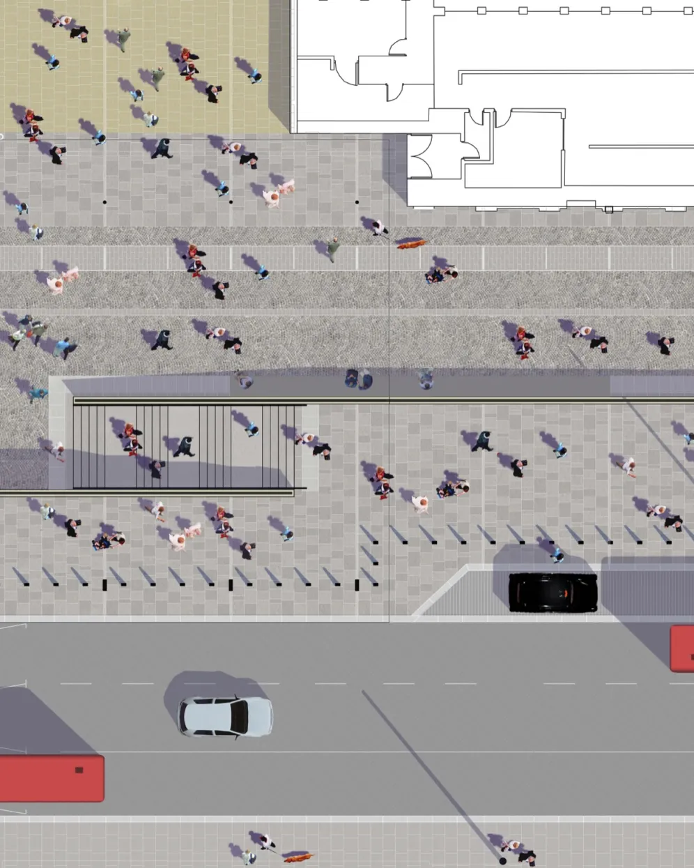 Paddington Crossrail landscape masterplan showing pedestrian flow, paving layout, and public realm design for urban connectivity.