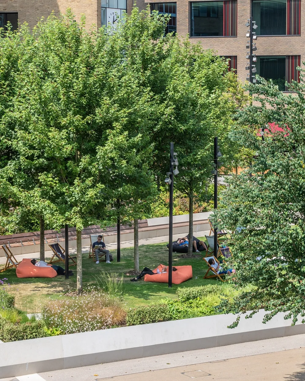 New green shaded spaces at the restored Television Centre in White City