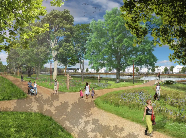 A new linear park will replace the B480 bypass that currently divides the airfield from Chalgrove village