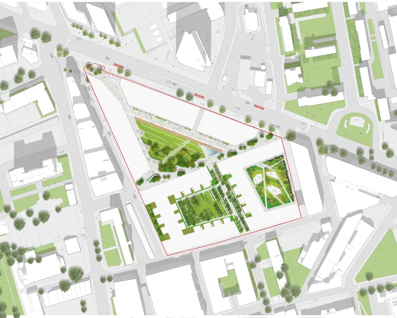 250 City Road landscape masterplan showing public realm, urban greening, central gardens, and rooftop green space in Islington.