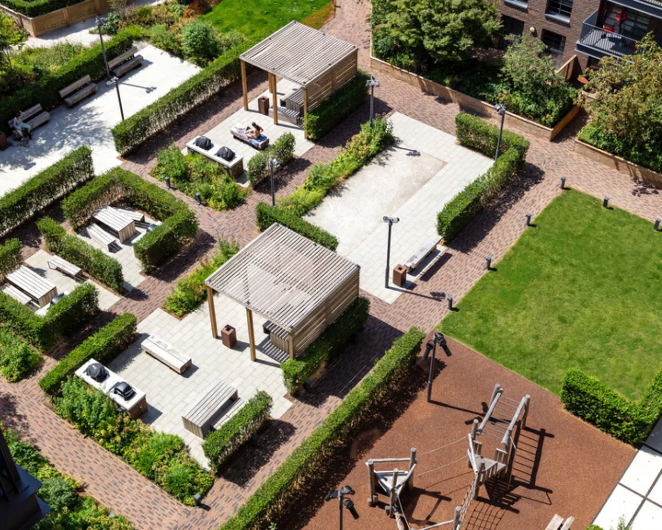 Overhead view of courtyard garden at Ferrum