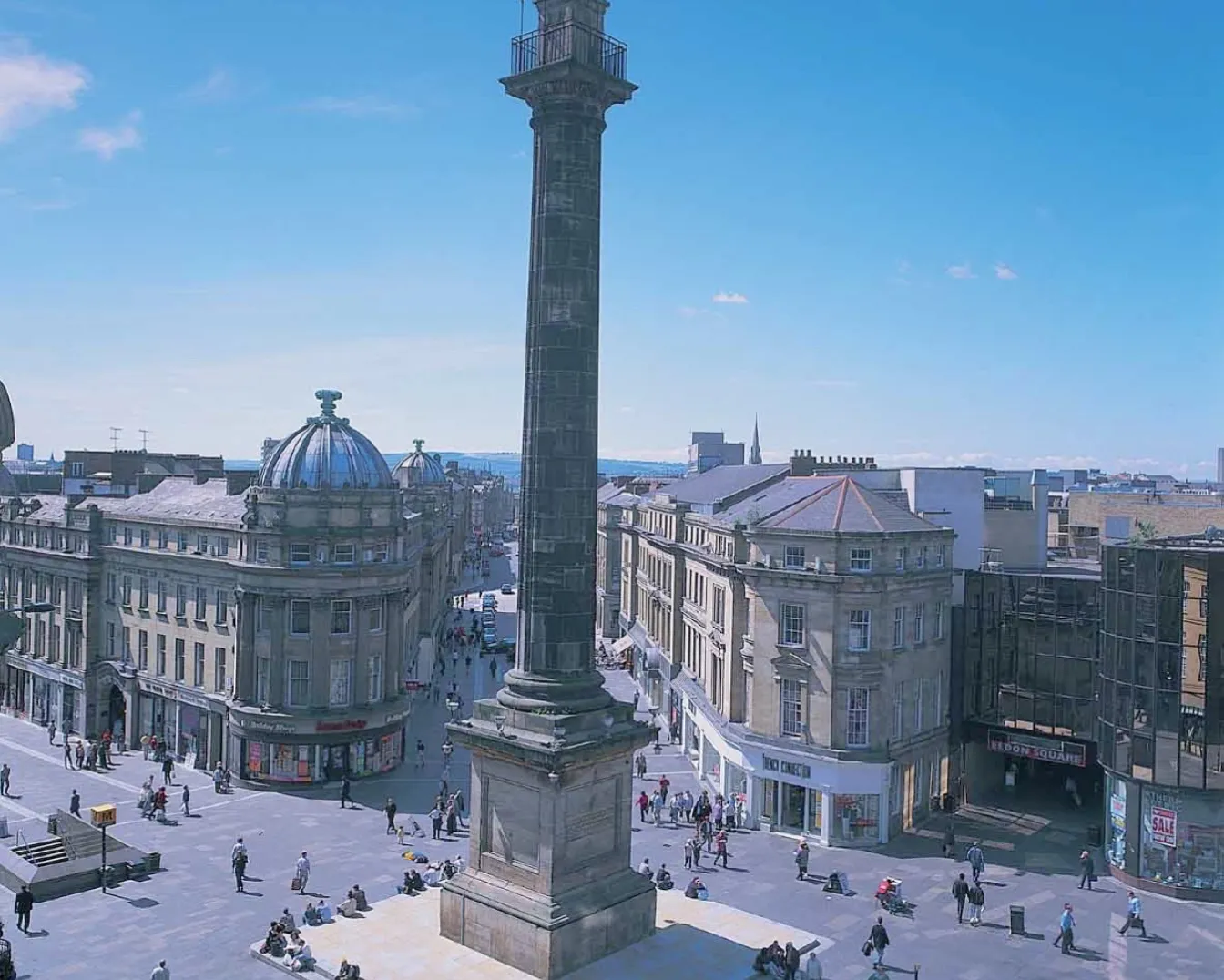 Grey’s Monument Grainger Town Newcastle with public square, historic streetscape, and urban landscape architecture for city centre regeneration.
