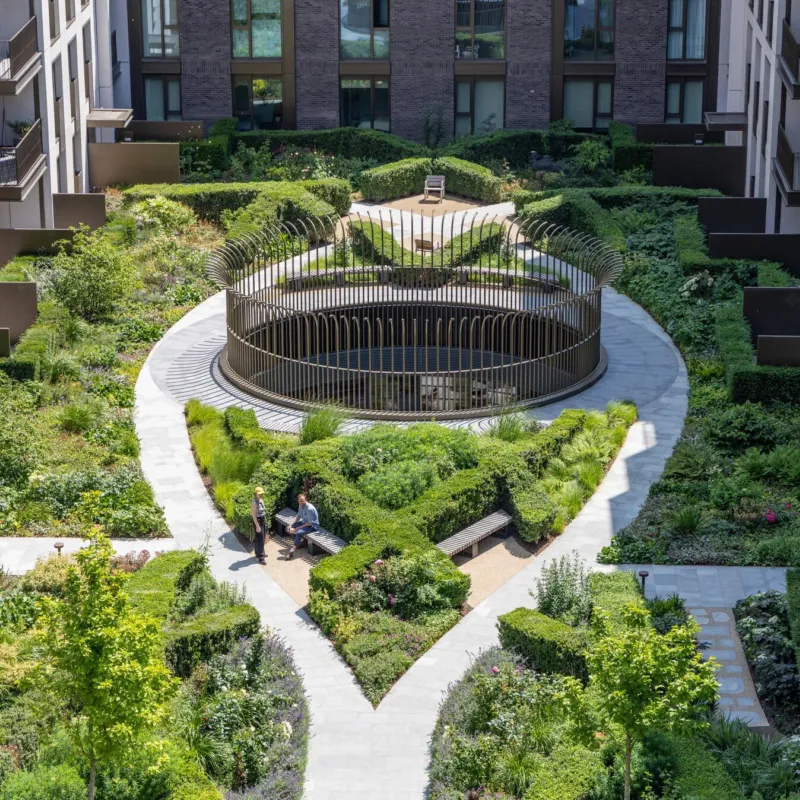 King's Road Park podium landscapes with lush planting, pathways, and seating showcasing innovative urban landscape architecture